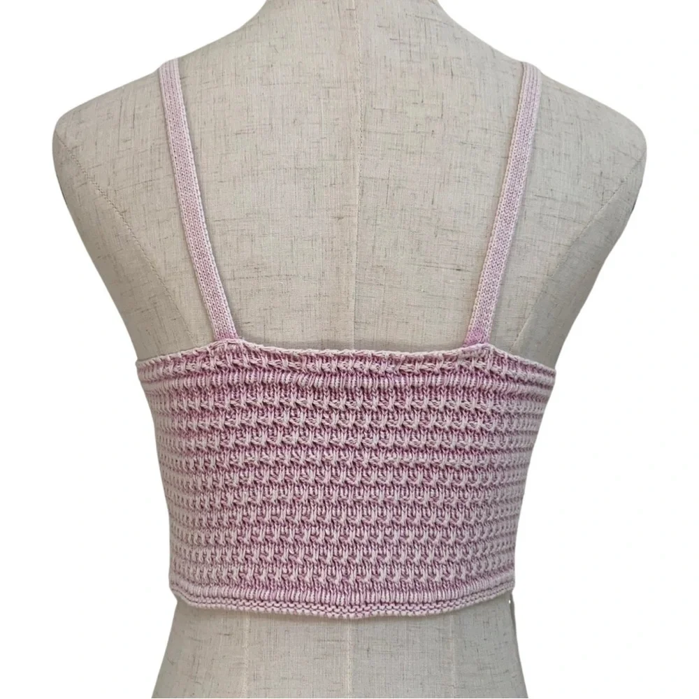 Pac Sun LA Hearts Pink Knit Crochet Spaghetti Strap Crop Top - Picture 7 of 12